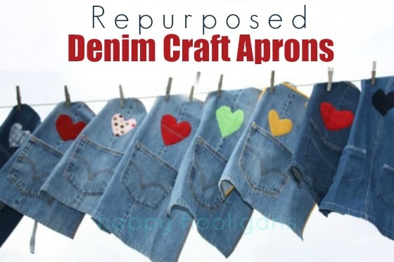denim craft aprons hanging on clothesline