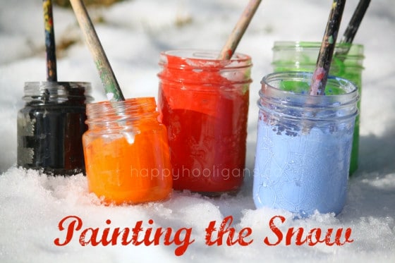 Painting the snow with tempra paints