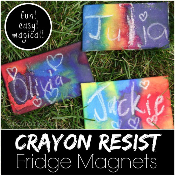 crayon resist fridge magnets - Happy Hooligans