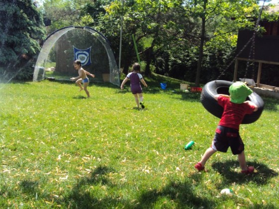 Kids playing in backyard