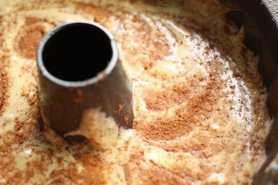 coffee cake batter in bundt pan 