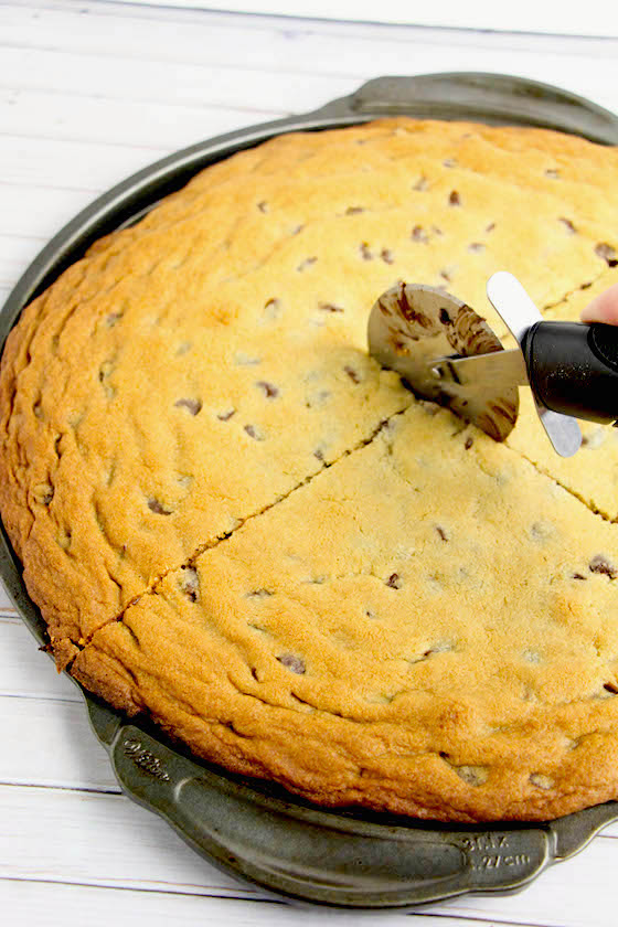 Slicing Chocolate Chip Cookie Pizza