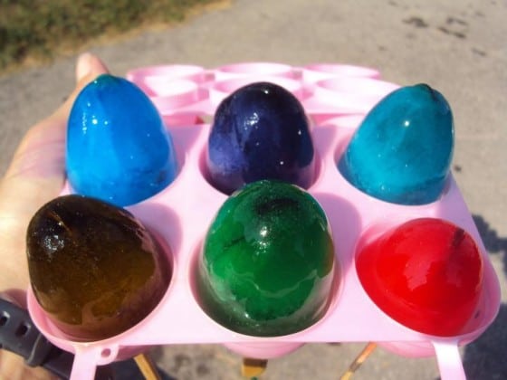coloured frozen ice eggs for preschool art