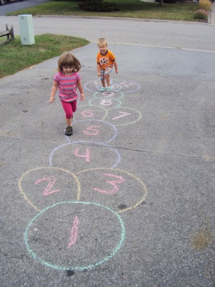 Easy way to make a chalk hopscotch