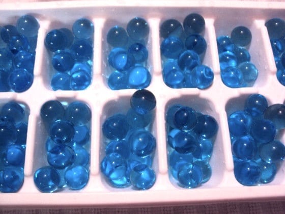 water beads in ice cube tray