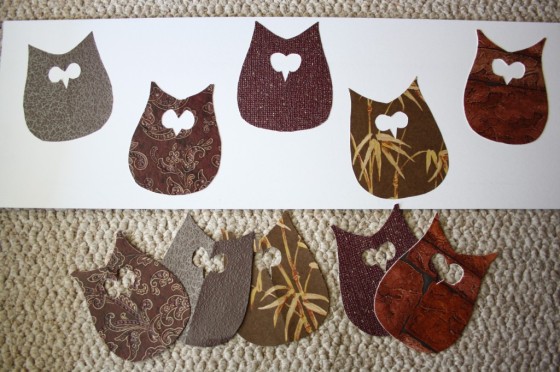 owls cut out of wallpaper samples