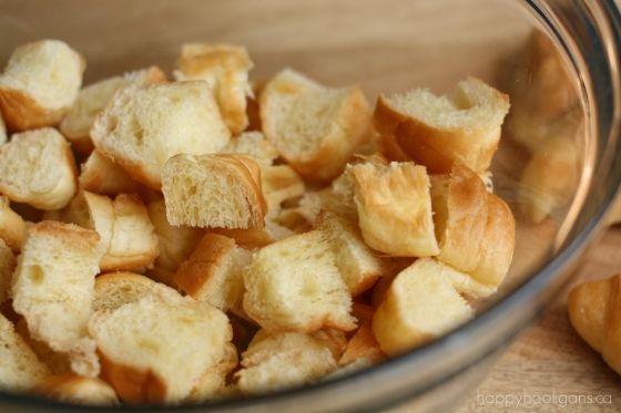 stale bread cubed to make homemade croutons