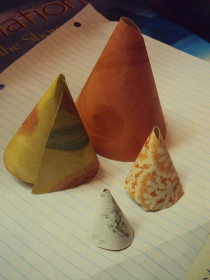 paper cones made from wallpaper samples