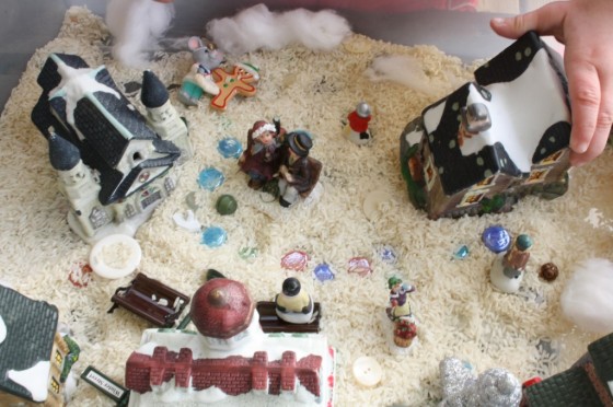 Christmas Village Sensory Bin for toddlers and preschoolers