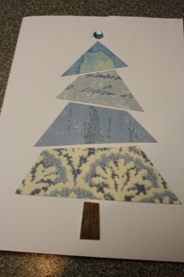 christmas tree card with blue wallpaper samples