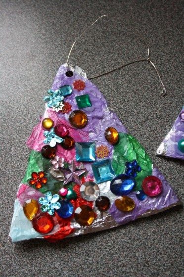 finished tin foil and Christmas tree ornaments