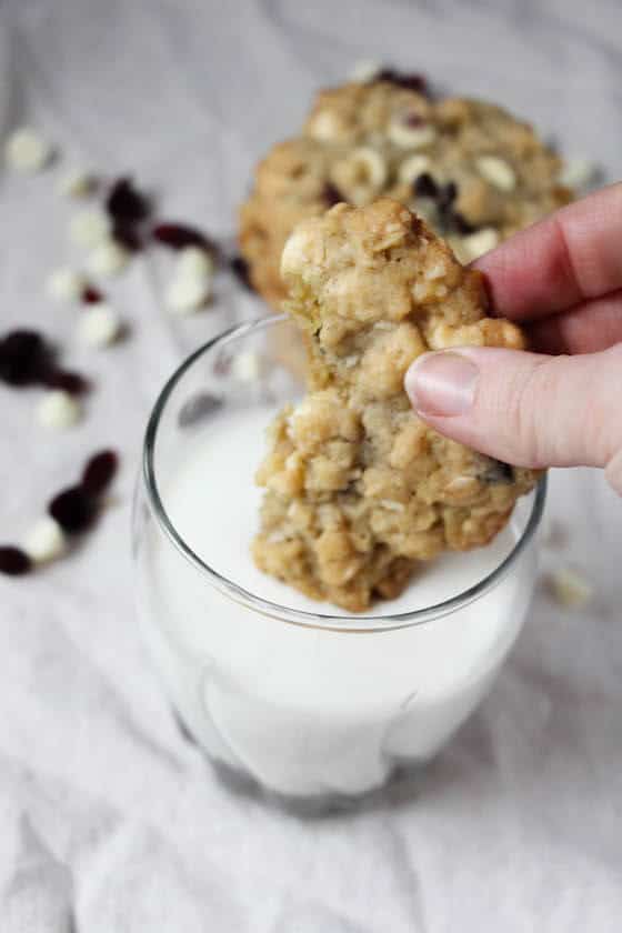 dunking cookie in milk