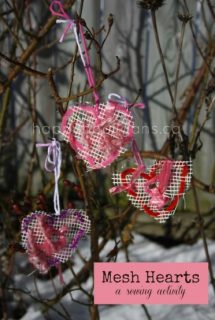 mesh hearts sewing activity for toddlers and preschoolers