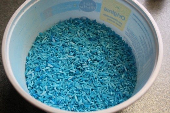 Blue Rice for Sensory Bin 
