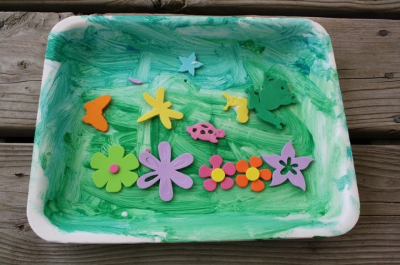 colourful spring art for toddlers with styrofoam trays and craft foam