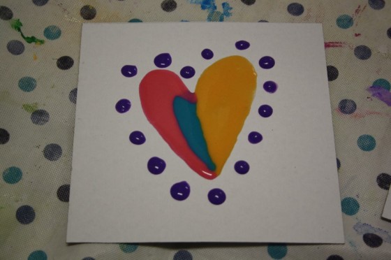 puffy painted heart ready for the microwave