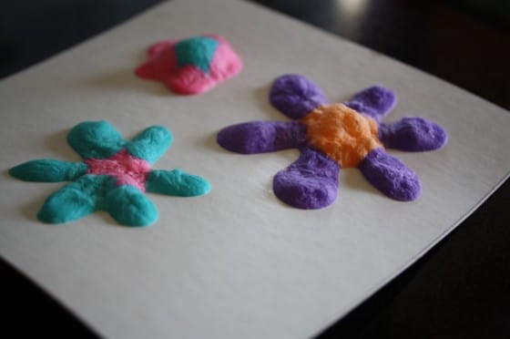homemade puffy paint flowers made with 3 ingredients