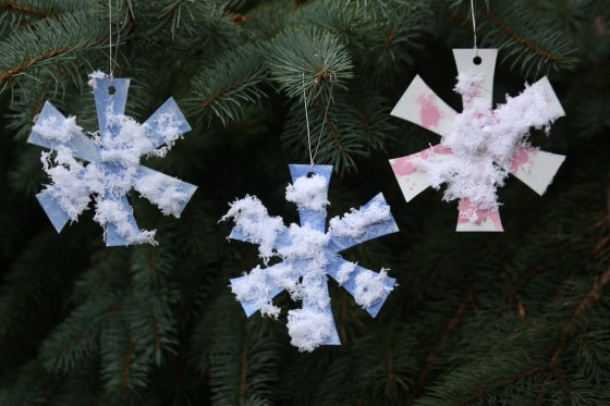 three simple snowflake ornaments