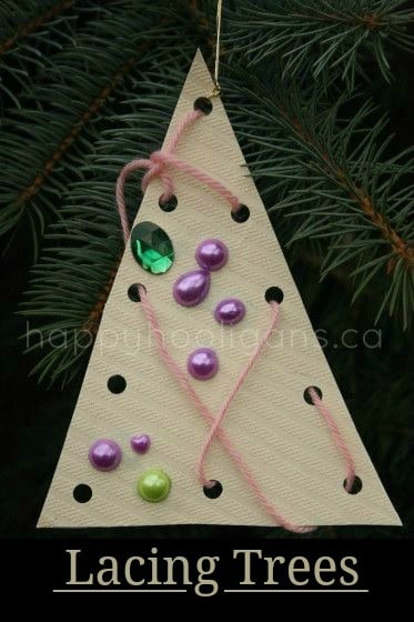 Lacing Trees - easy homemade ornament for toddlers and preschoolers