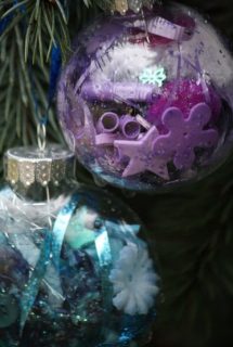 blue and purple clear glass ornaments