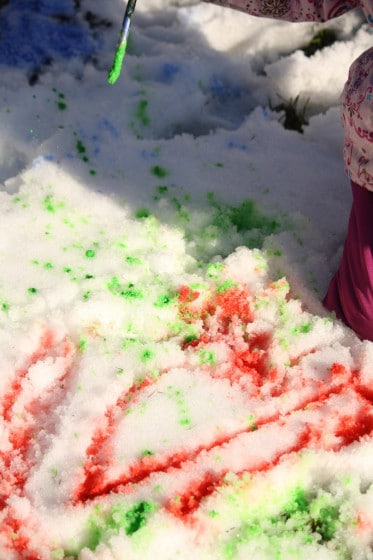 splatter painting on the snow