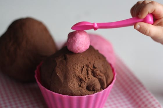 chocolate and strawberry playdough cupcake 