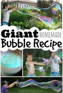 Giant Homemade Bubble Recipe with 5 Kitchen Ingredients for the biggest bubbles EVER - Happy Hooligans
