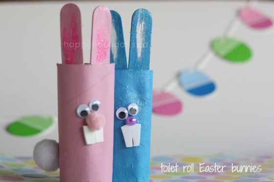 toilet roll Easter bunnies and paint chip garland 