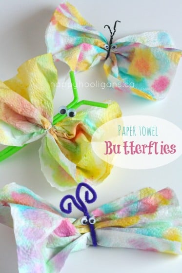 3 paper towel butterfly crafts for kids to make