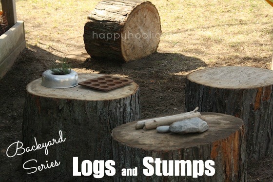 logs and stumps for play in the backyard