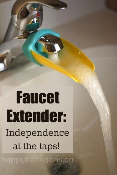 This Faucet Extender helps kids reach the taps in the bathroom