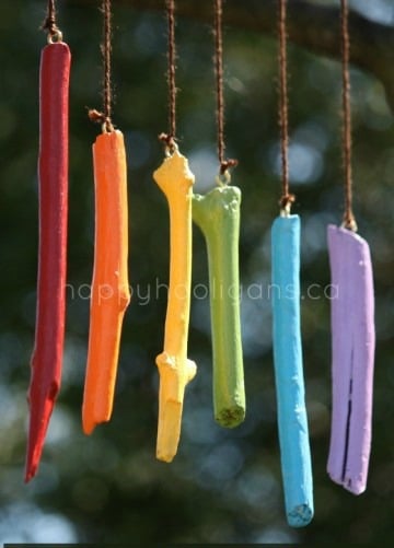 painted stick rainbow chimes