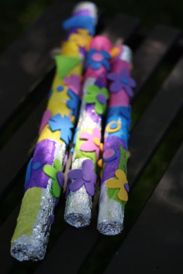 rain sticks decorated by preschoolers
