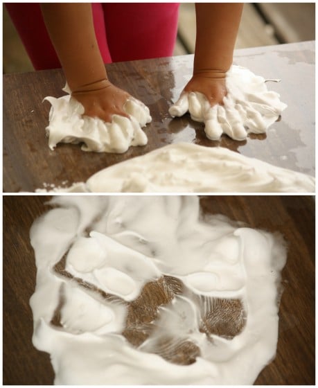 handprints in shaving cream