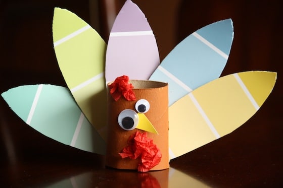 toilet roll turkey craft with paint chip samples
