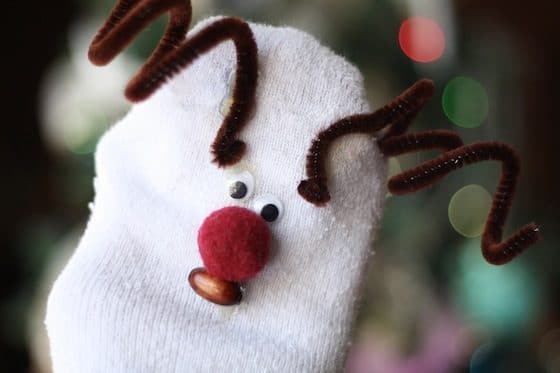 homemade reindeer sock puppet