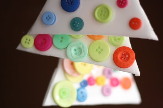 button ornaments made with styrofoam meat trays 