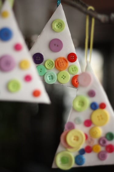 styrofoam button ornaments made from produce trays
