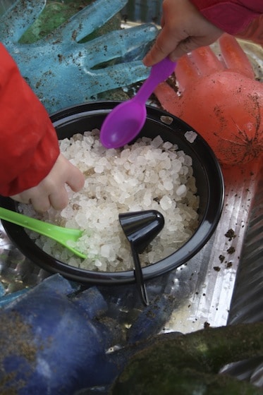 rock salt and icy hands for ice and salt activity for preschoolers