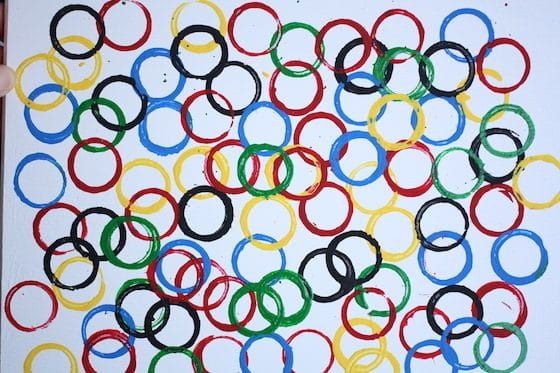 olympic rings stamped with cardboard rolls