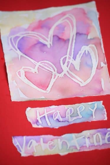 Wax resist valentines cards for toddlers