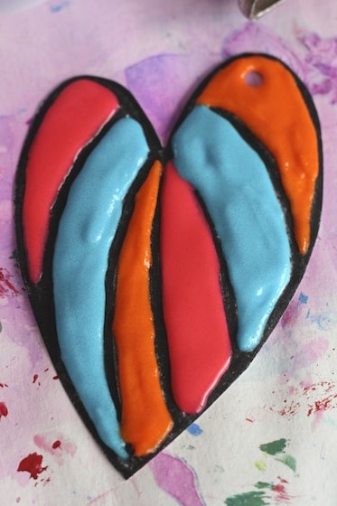 Puffy paint Valentines heart with coloured sections
