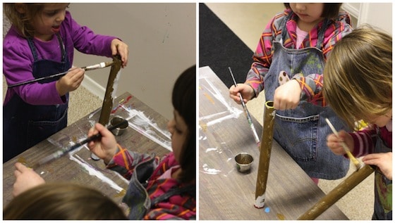 painting cardboard tubes to make Olympic torches