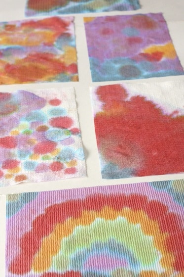 a collection of toddler's art on paper towels