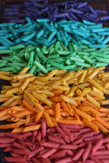 Dyed pasta for sensory bins and crafts
