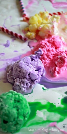 Frozen Smoothie paints with shaving cream and ice