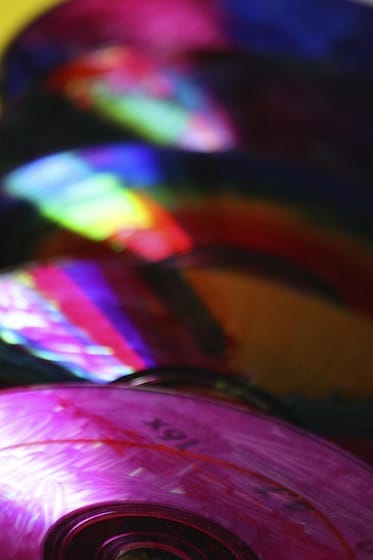Close up CDs coloured with Sharpies