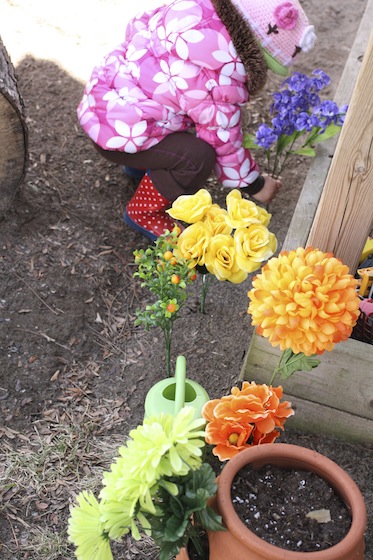 artificial flowers for play in the backyard