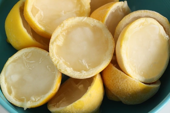 lemon halves filled with ice