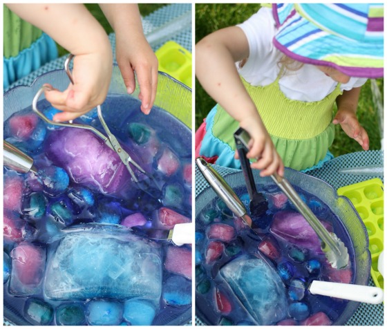 tongs and ice and water activity for preschoolers